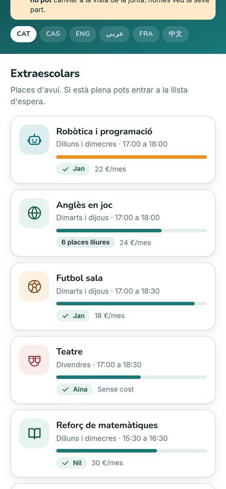 Les extraescolars amb les places lliures